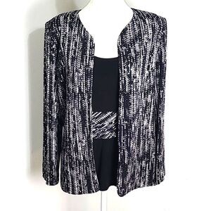 Jessica Howard Black & White Sequin Jacket w/Black Tank Matching Belt Set, Sz 12